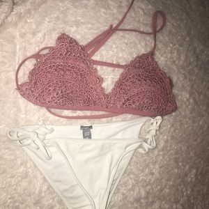 Pink and white bikini set w/ BONUS halter top
